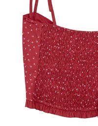 Floral Print Tie Strap Padded Cami Crop Top with Shirred Back and Ruffled Hem