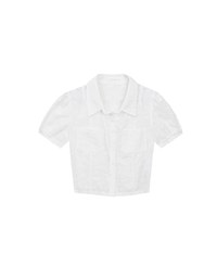 Embroidered Bow Lace Puff Sleeve Semi Sheer Blouse Top