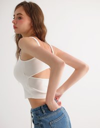 【AiR 2.0】Open Back Ribbed Bra Top with Wide Ruched Straps