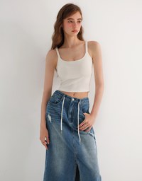 【AiR 2.0】Open Back Ribbed Bra Top with Wide Ruched Straps