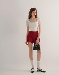 Square Neck Embroidered Eyelet Cropped Top with Puffy Sleeves