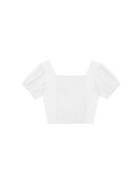 Square Neck Embroidered Eyelet Cropped Top with Puffy Sleeves
