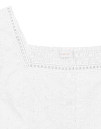 Square Neck Embroidered Eyelet Cropped Top with Puffy Sleeves
