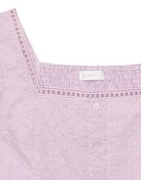 Square Neck Embroidered Eyelet Cropped Top with Puffy Sleeves