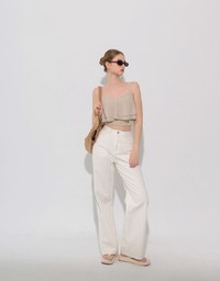 Double Ruffled Layered Chiffon Padded Camisole Top with Adjustable Straps