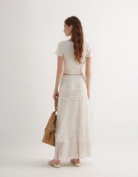 Lettuce Hem Textured Knit Cropped Top with Pearl Button Detail