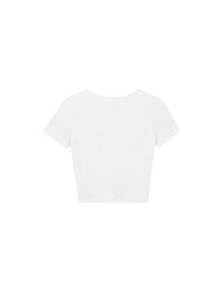 Lettuce Hem Textured Knit Cropped Top with Pearl Button Detail