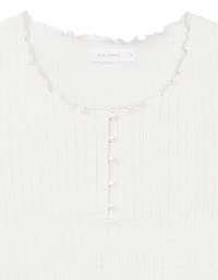 Lettuce Hem Textured Knit Cropped Top with Pearl Button Detail