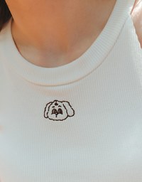 【Lyra & Toby】Embroidery Graphic Ribbed Halter Padded Tank Top