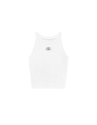 【Lyra & Toby】Embroidery Graphic Ribbed Halter Padded Tank Top