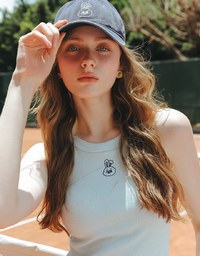 【Lyra & Toby】Embroidery Graphic Ribbed Halter Padded Tank Top
