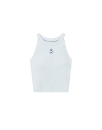 【Lyra & Toby】Embroidery Graphic Ribbed Halter Padded Tank Top