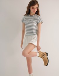 Retro Fit Striped Crew Neck Stretchy Cropped Tee