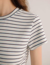 Retro Fit Striped Crew Neck Stretchy Cropped Tee