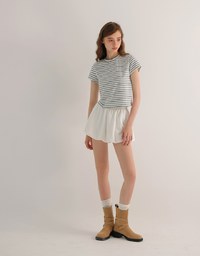 Retro Fit Striped Crew Neck Stretchy Cropped Tee