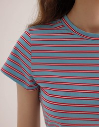 Retro Fit Striped Crew Neck Stretchy Cropped Tee