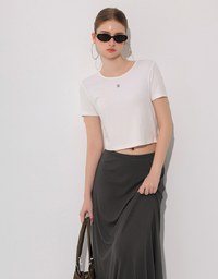 Logo Embroidered Short Sleeve Basic Fitted Tee