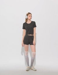 Logo Embroidered Short Sleeve Basic Fitted Tee