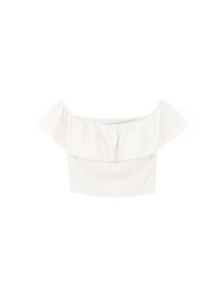 Textured Ruffle Trim Off Shoulder Padded Cropped Top