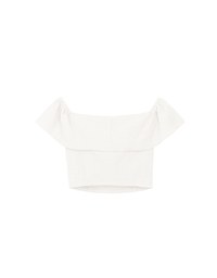 Textured Ruffle Trim Off Shoulder Padded Cropped Top