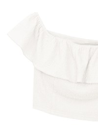 Textured Ruffle Trim Off Shoulder Padded Cropped Top