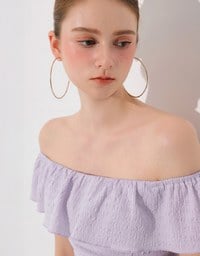 Textured Ruffle Trim Off Shoulder Padded Cropped Top