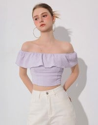 Textured Ruffle Trim Off Shoulder Padded Cropped Top