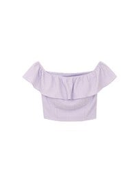 Textured Ruffle Trim Off Shoulder Padded Cropped Top