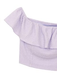 Textured Ruffle Trim Off Shoulder Padded Cropped Top