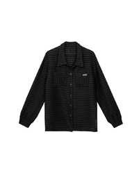 ロゴ刺繍入り波型ストライプロングシャツ