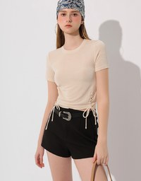 Side Lace Up Short Sleeve Fitted Mini Tee
