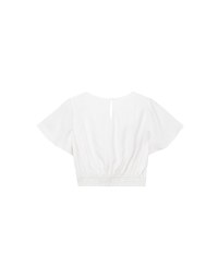 V Neck Cropped Flutter Sleeve Top with Embroidered Waist Detail