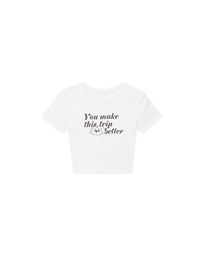 【Lyra & Toby】Embroidery Graphic Slogan Cropped Tee