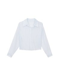 Oversized Sheer Vertical Stripe Button Down Cropped Shirt