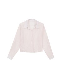 Oversized Sheer Vertical Stripe Button Down Cropped Shirt