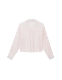 Oversized Sheer Vertical Stripe Button Down Cropped Shirt