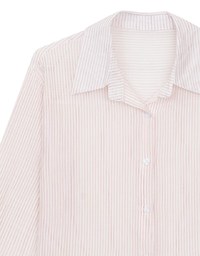 Oversized Sheer Vertical Stripe Button Down Cropped Shirt