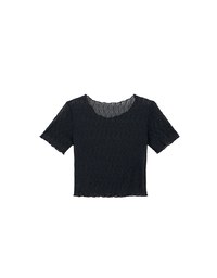 Sheer Lace Ruffle Trim Fitted Cropped Top with Lettuce Hem