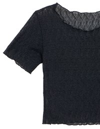 Sheer Lace Ruffle Trim Fitted Cropped Top with Lettuce Hem