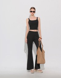 Square Neck Ribbed Tank Top with Back Bow Tie Detail