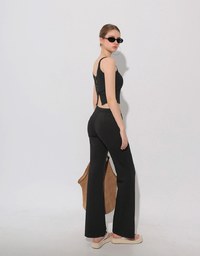 Square Neck Ribbed Tank Top with Back Bow Tie Detail
