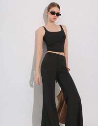 Square Neck Ribbed Tank Top with Back Bow Tie Detail