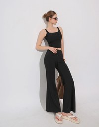 Square Neck Ribbed Tank Top with Back Bow Tie Detail