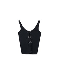 Square Neck Ribbed Tank Top with Back Bow Tie Detail