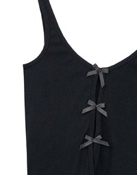 Square Neck Ribbed Tank Top with Back Bow Tie Detail