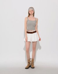 Square Neck Ribbed Tank Top with Back Bow Tie Detail