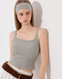 Square Neck Ribbed Tank Top with Back Bow Tie Detail