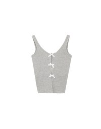 Square Neck Ribbed Tank Top with Back Bow Tie Detail