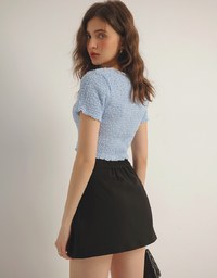 Waistline Gold Chain Detail High Waist Front Slit Mini Skirt