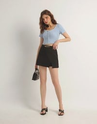 Waistline Gold Chain Detail High Waist Front Slit Mini Skirt
